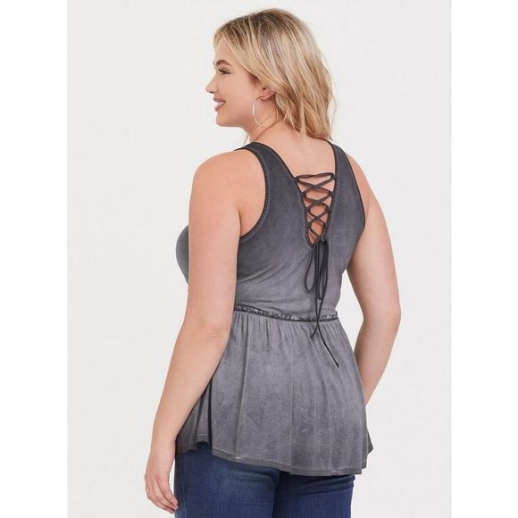 Torrid Women's Plus Sz 2 (2XL 18-20) Nine Iron Gray Lace-Up Babydoll Tank - Picture 11 of 12